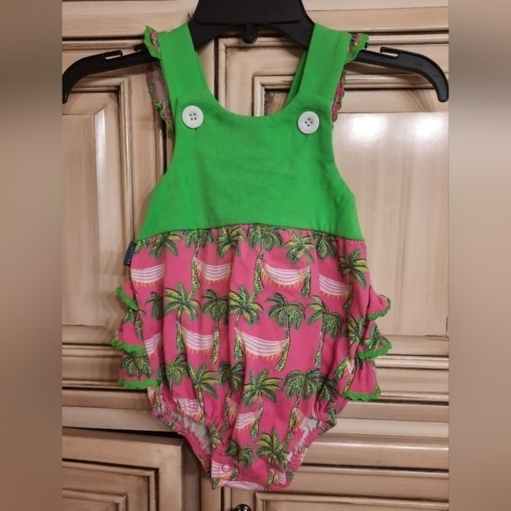 Simply Southern‎ Romper 12-18mths Hammock Palm Trees Pink Green Frilly